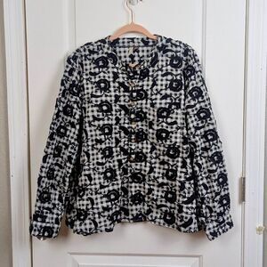 Pilcro | Black Gingham Floral Embroidered Button-Down Shirt Size Large